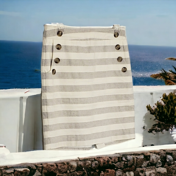 Loft Petites Woven sailor French Breton Nautical Preppy Striped Cotton Skirt 8p - Picture 14 of 14